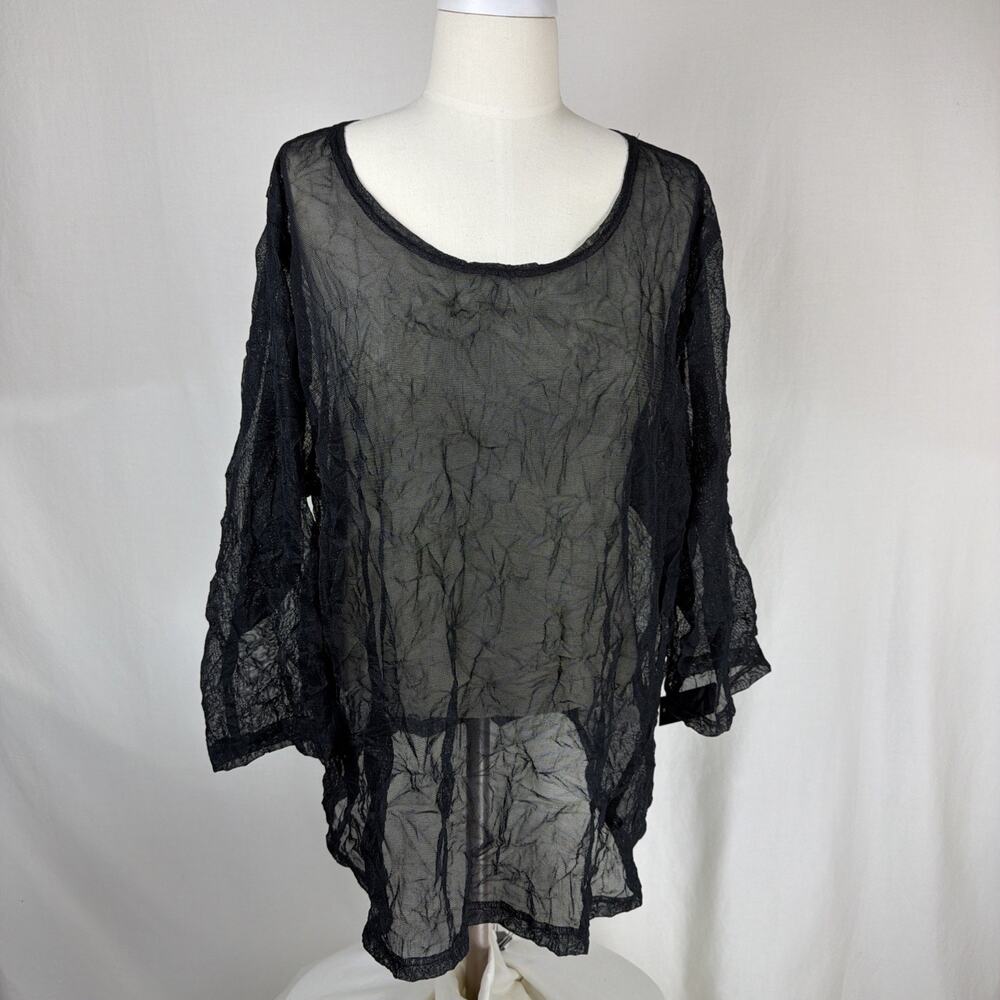 NWT Sydney CMT1047 Black Sheer Crinkled Mesh Top 1X #0741 USA
